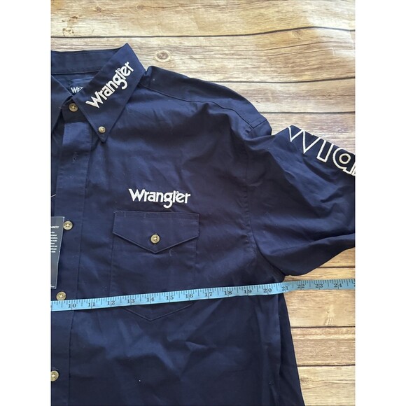 NEW Wrangler Shirt Vintage Blue Shirt Cowboy Button L Spell Out Logo MP2327N - Picture 7 of 10